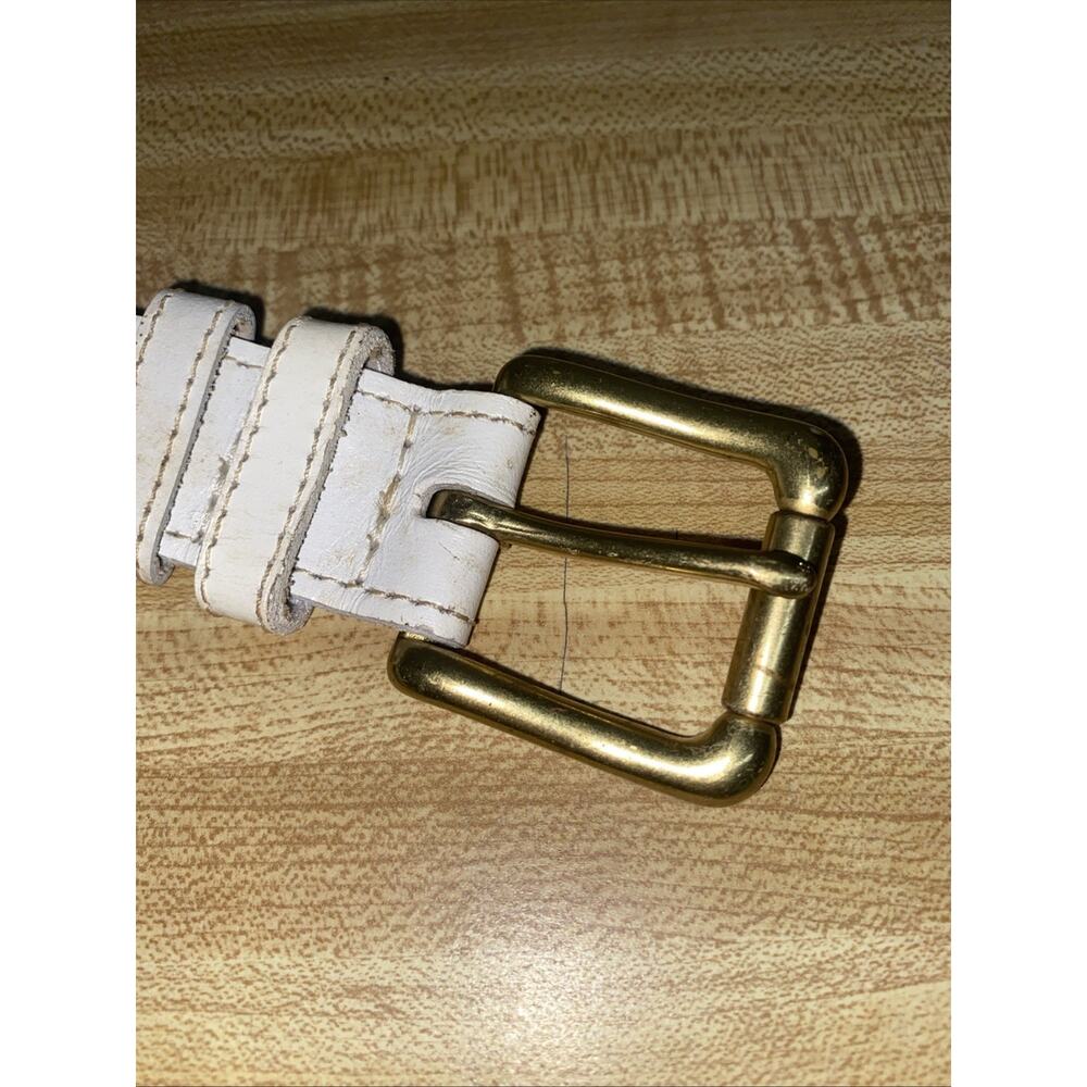 80s Beaded Southwestern Style Belt White Leather Brass Buckle Sz 28 USA Made - Picture 2 of 8